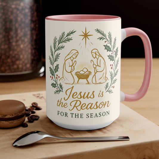 Jesus Is the Reason Accent Mug — Nativity Christmas Coffee Cup (15oz)