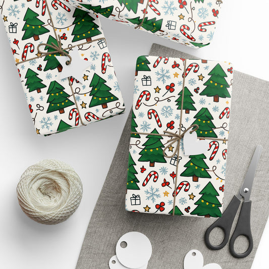 Christmas Trees & Candy Canes Wrapping Paper Roll — Festive Holiday Gift Wrap