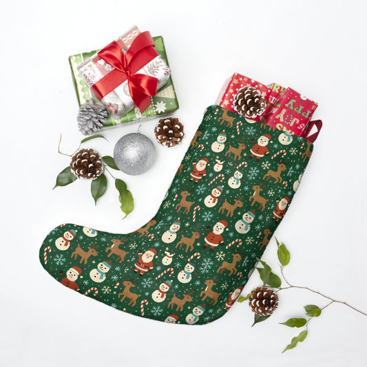 Christmas Stocking – Cute Santa, Snowman & Reindeer Pattern Holiday Stocking