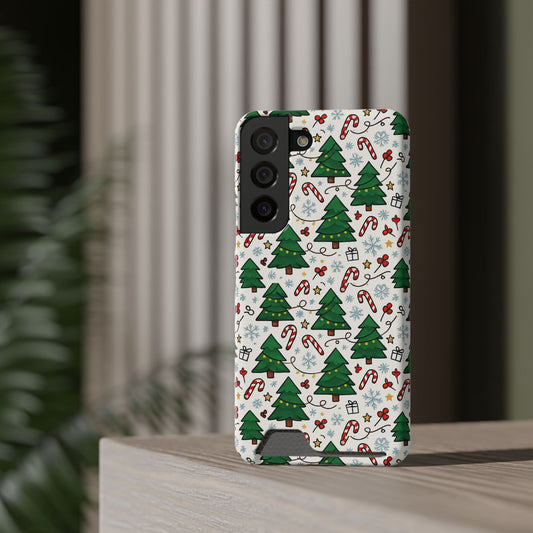 Festive Christmas Trees Phone Card Case – Holiday Candy Cane & Gift Pattern
