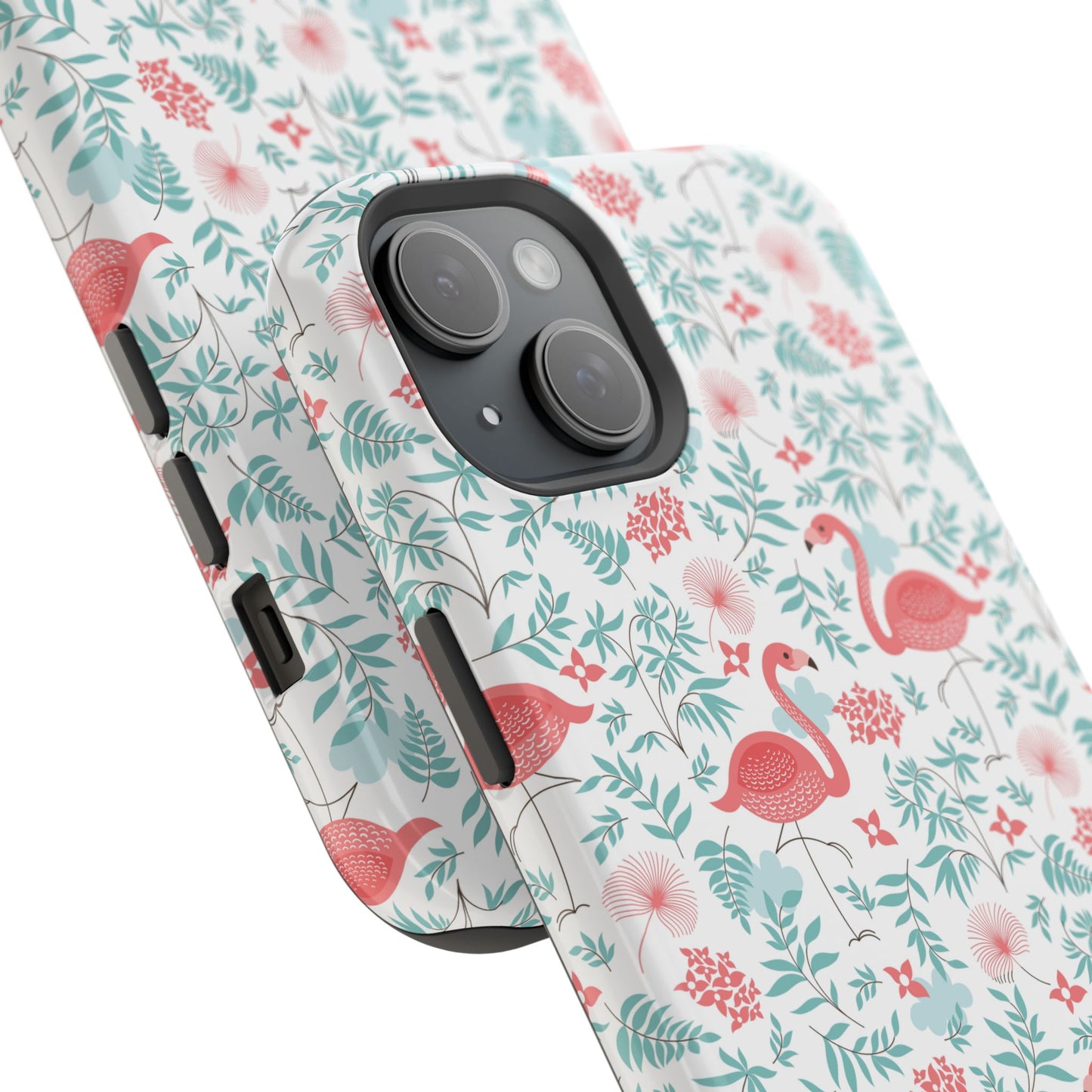 Flamingo Floral Impact Phone Case — Shockproof Protective Cover with Pink Flamingo & Botanical Pattern