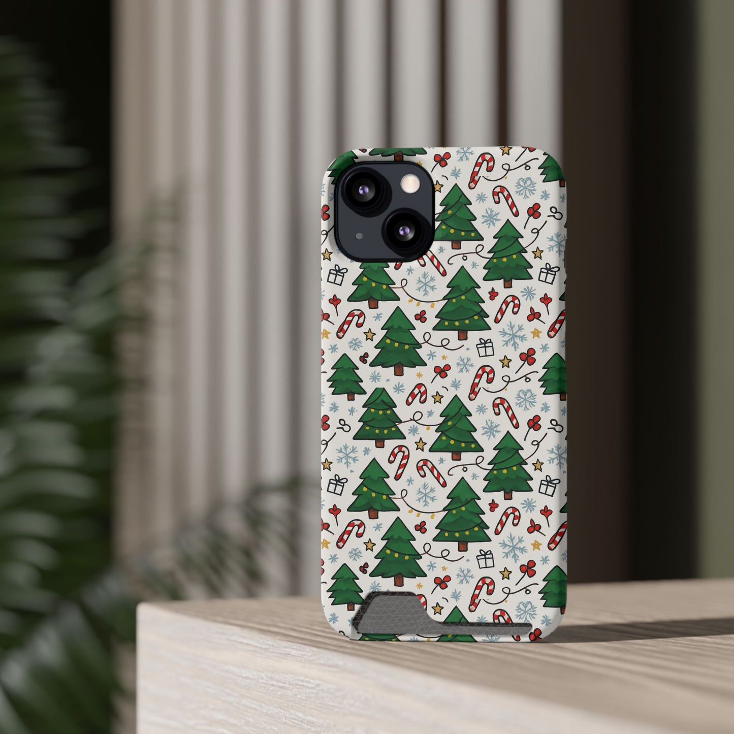Festive Christmas Trees Phone Card Case – Holiday Candy Cane & Gift Pattern