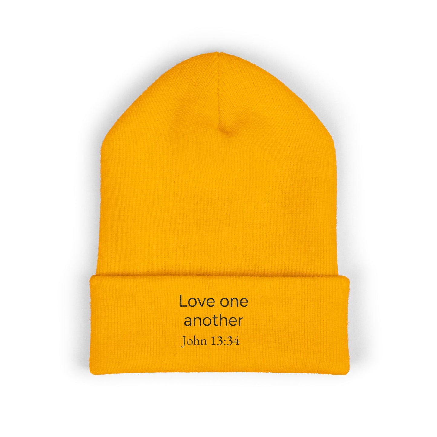 'Love One Another' Embroidered Cuffed Beanie – John 13:34 Christian Knit Hat