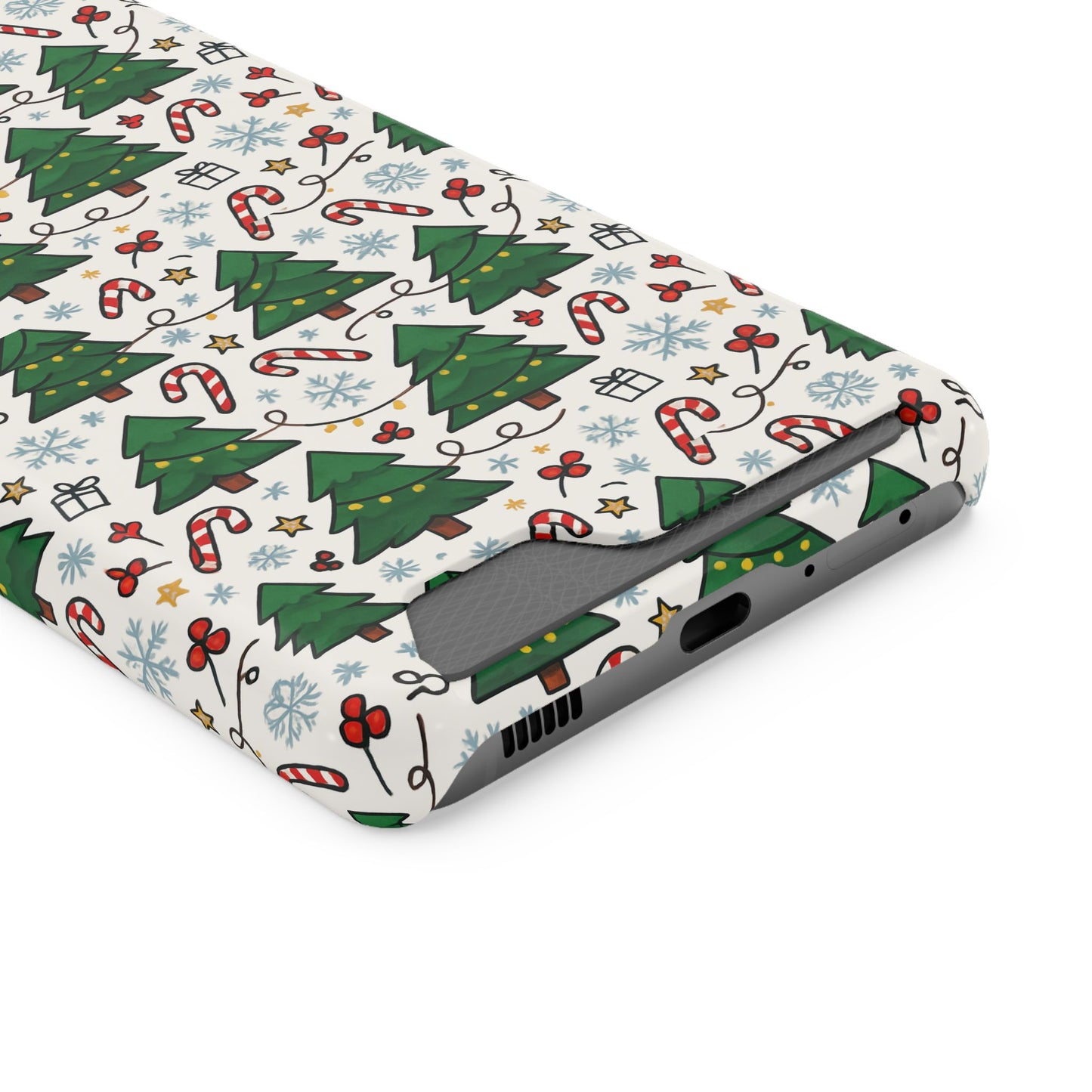 Festive Christmas Trees Phone Card Case – Holiday Candy Cane & Gift Pattern