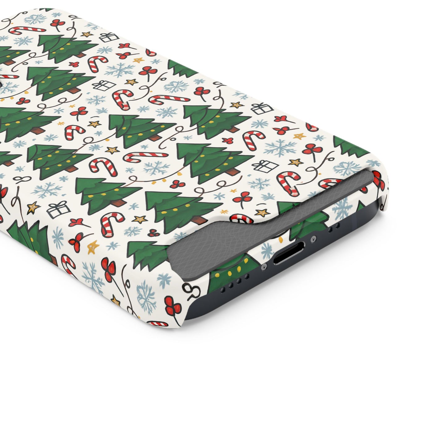 Festive Christmas Trees Phone Card Case – Holiday Candy Cane & Gift Pattern