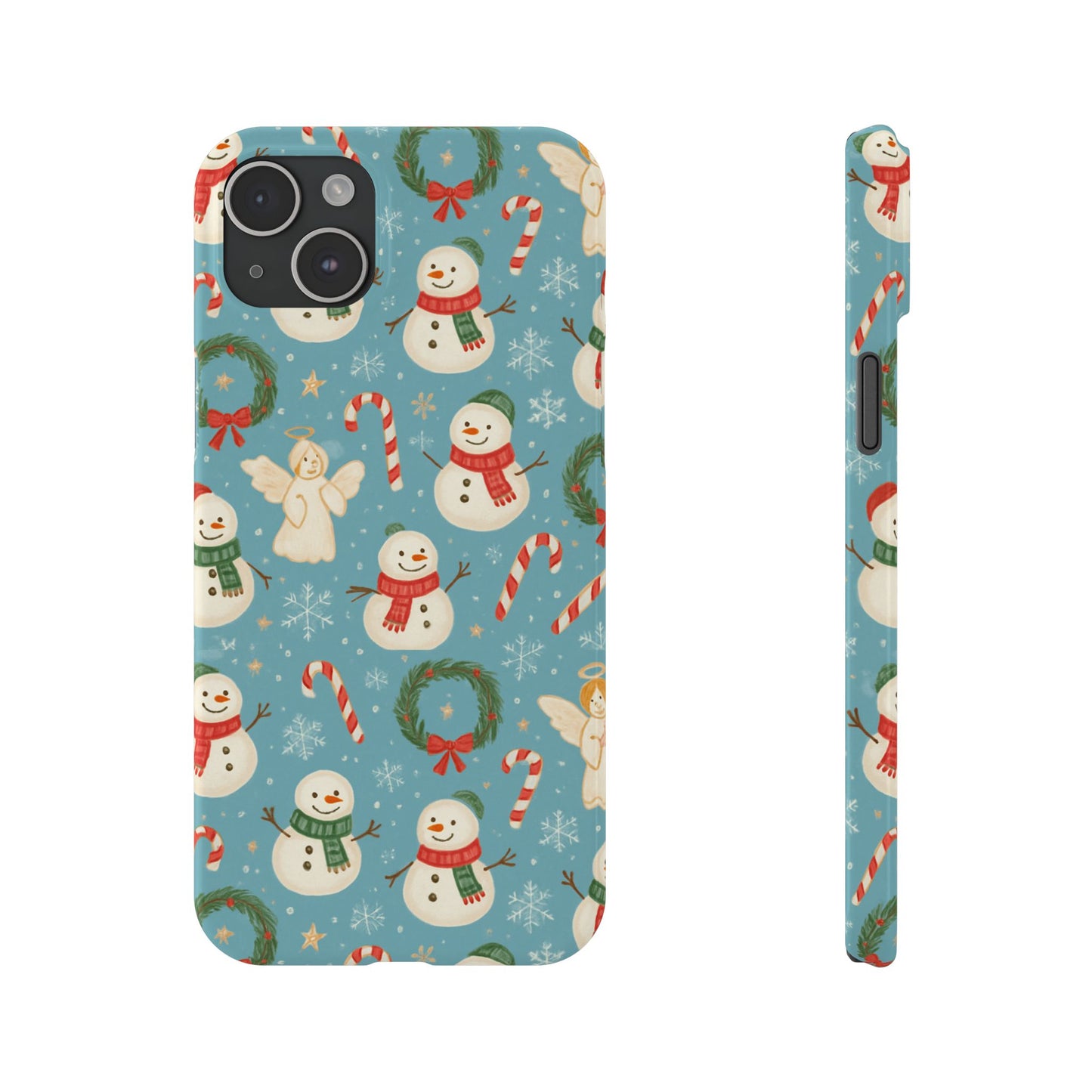 Holiday Snowman Slim Phone Case — Cute Christmas Candy Cane & Wreath Pattern