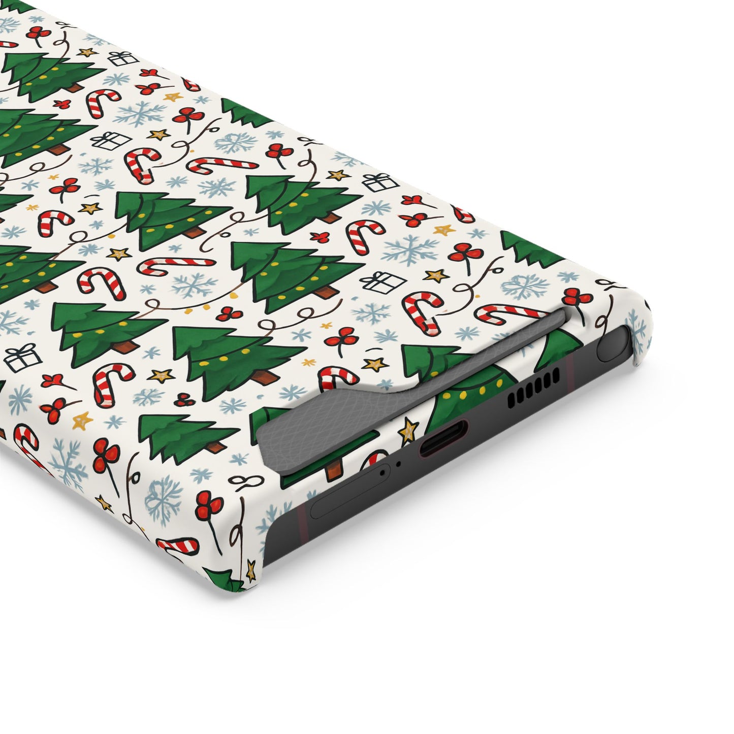 Festive Christmas Trees Phone Card Case – Holiday Candy Cane & Gift Pattern