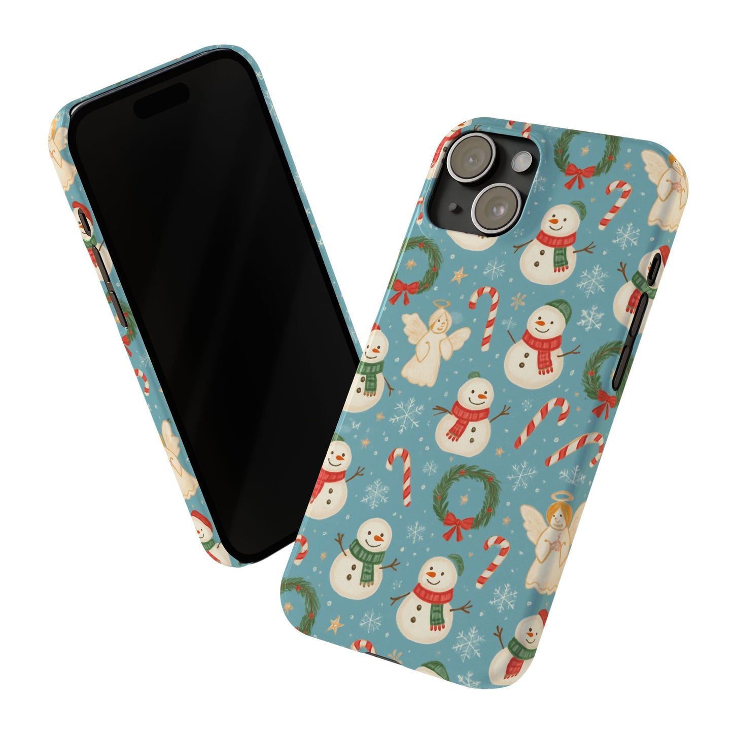 Holiday Snowman Slim Phone Case — Cute Christmas Candy Cane & Wreath Pattern