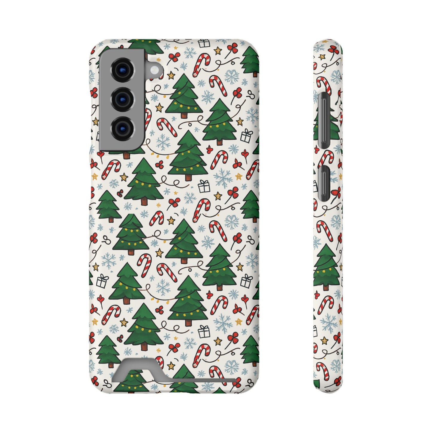 Festive Christmas Trees Phone Card Case – Holiday Candy Cane & Gift Pattern