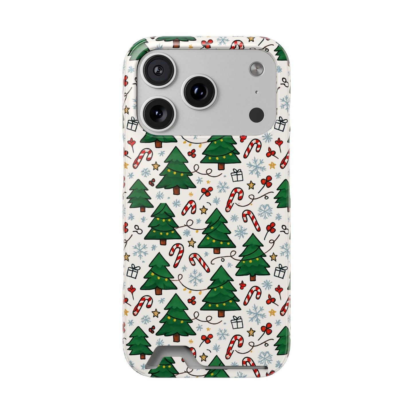 Festive Christmas Trees Phone Card Case – Holiday Candy Cane & Gift Pattern