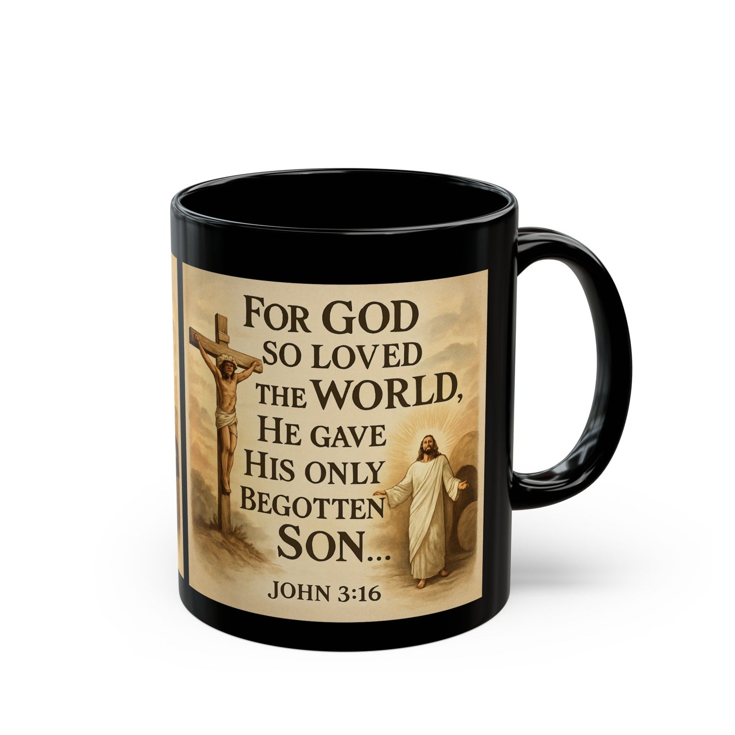 John 3:16 Black Coffee Cup "For God So Loved the World"