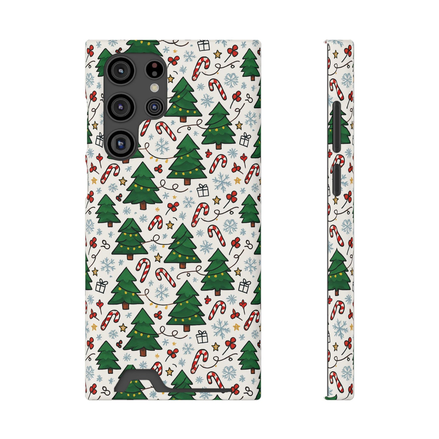 Festive Christmas Trees Phone Card Case – Holiday Candy Cane & Gift Pattern
