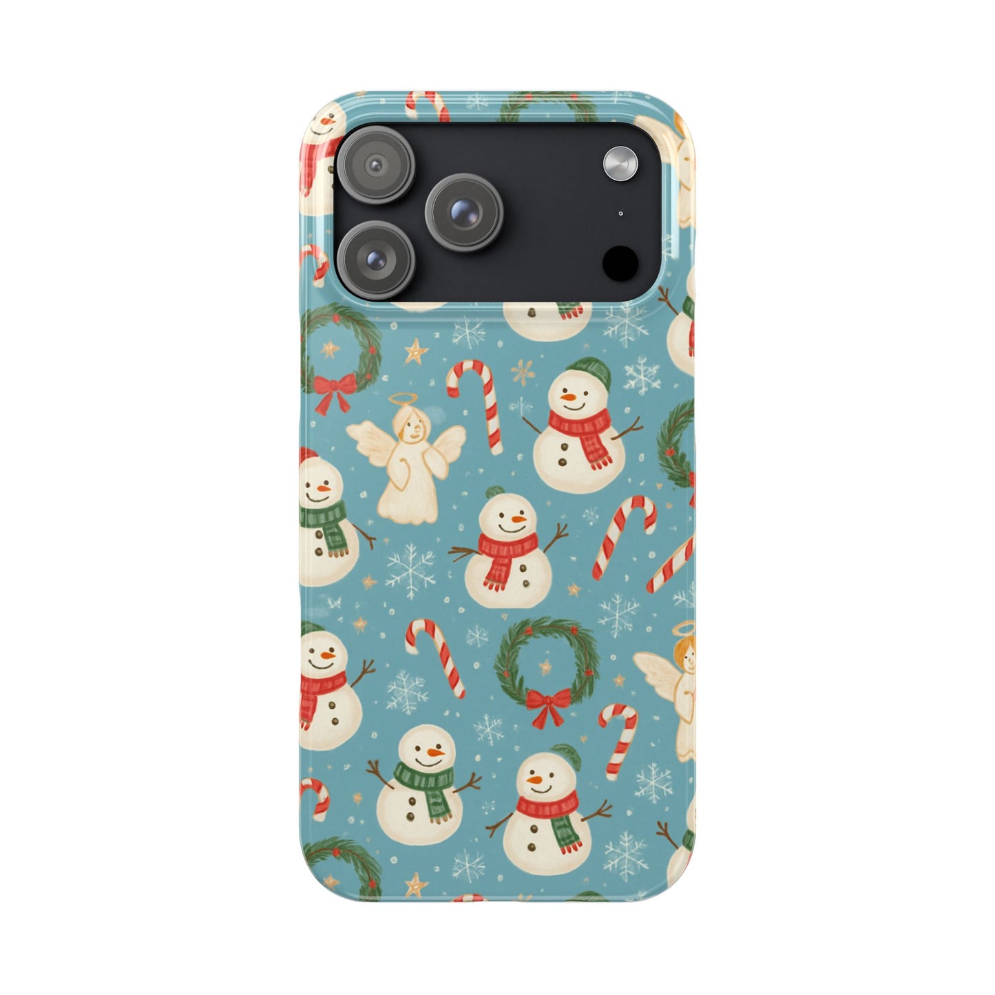 Holiday Snowman Slim Phone Case — Cute Christmas Candy Cane & Wreath Pattern