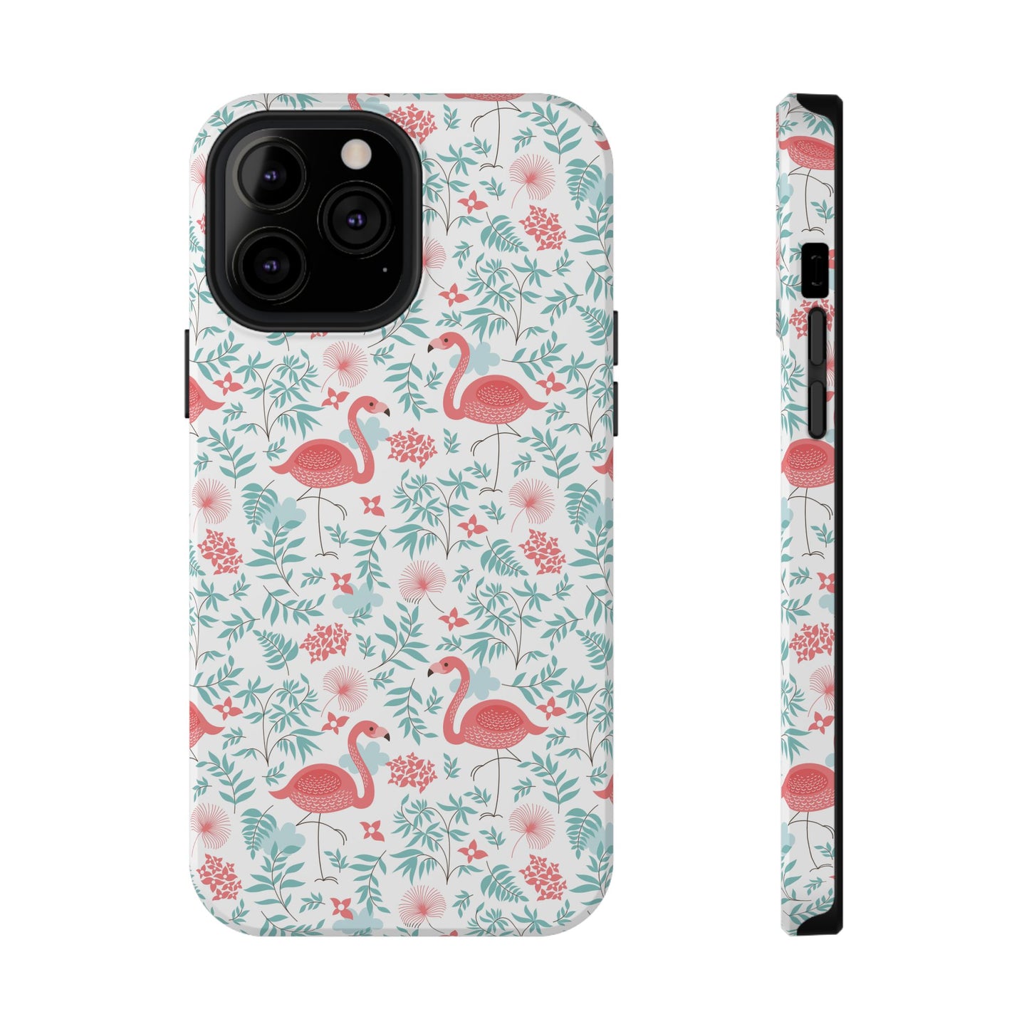 Flamingo Floral Impact Phone Case — Shockproof Protective Cover with Pink Flamingo & Botanical Pattern