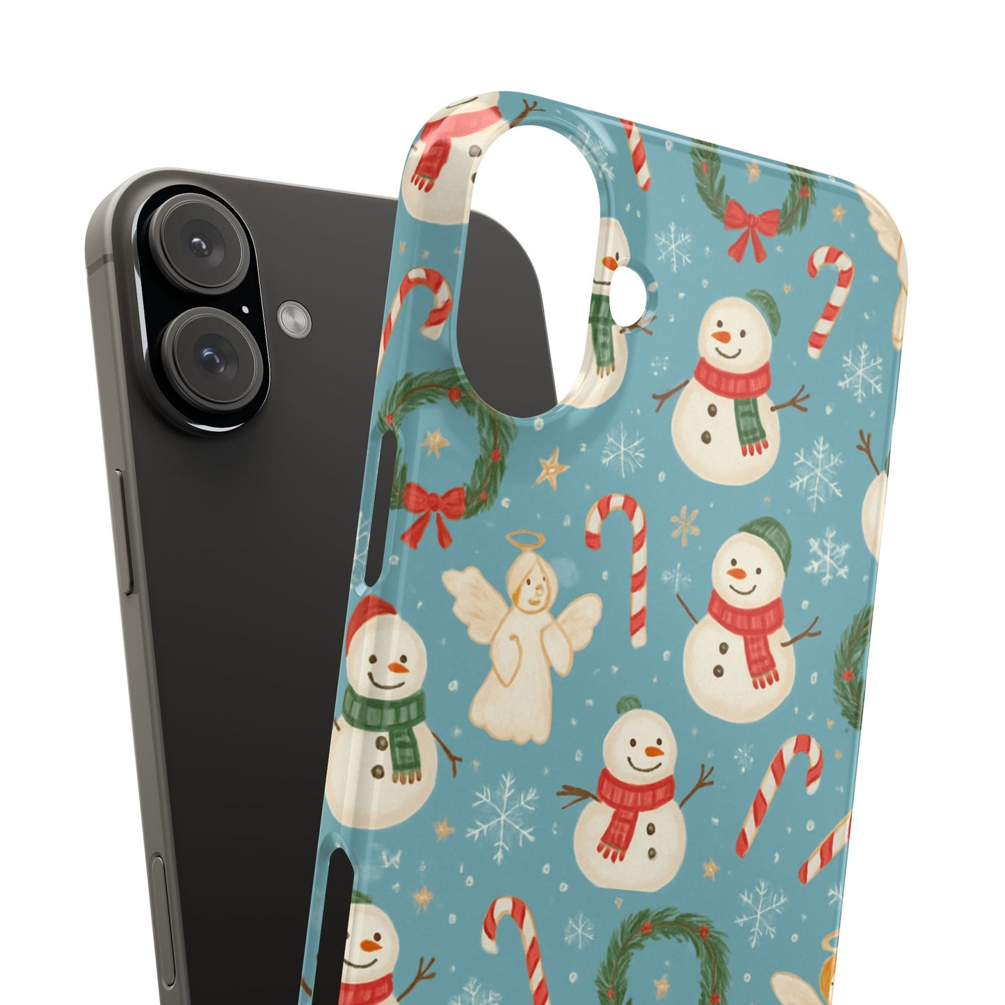 Holiday Snowman Slim Phone Case — Cute Christmas Candy Cane & Wreath Pattern