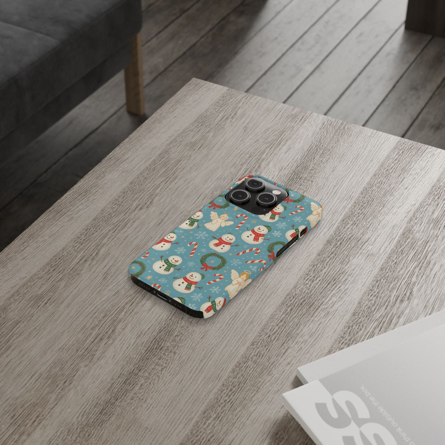 Holiday Snowman Slim Phone Case — Cute Christmas Candy Cane & Wreath Pattern