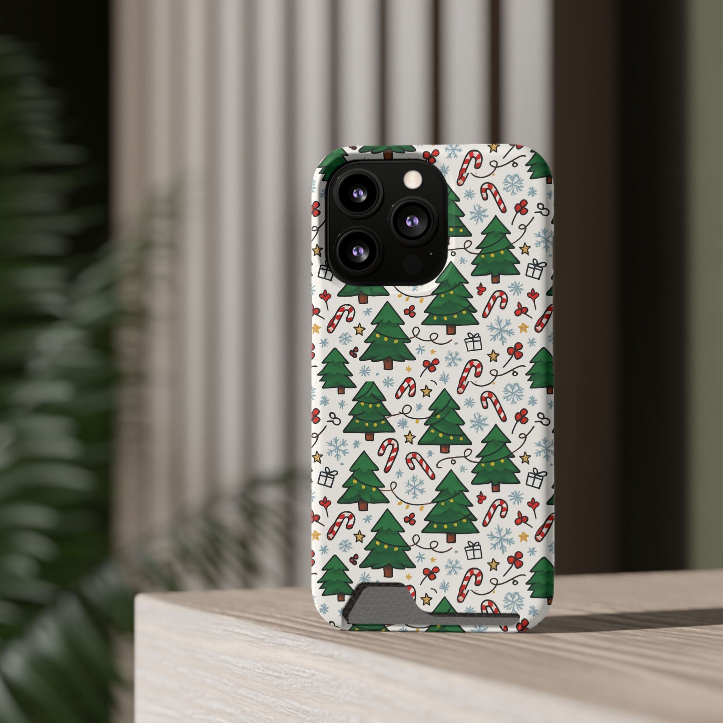 Festive Christmas Trees Phone Card Case – Holiday Candy Cane & Gift Pattern
