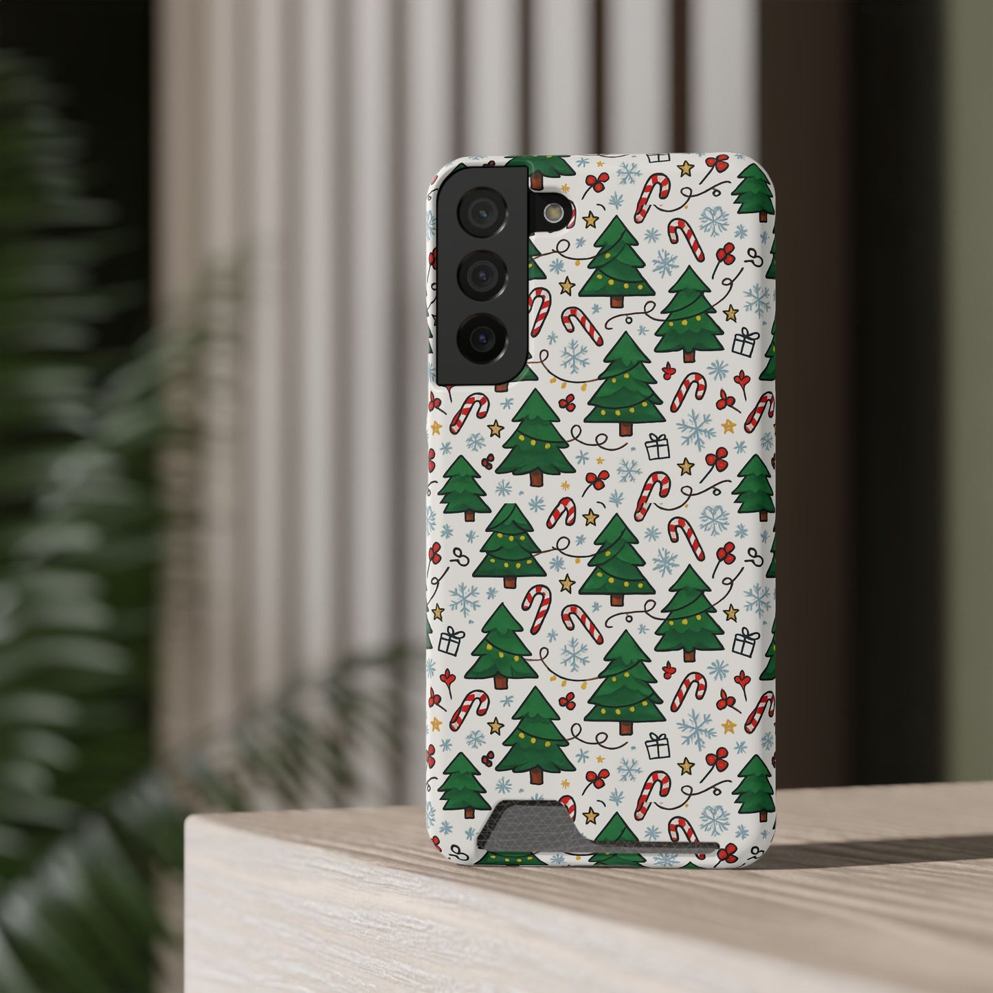 Festive Christmas Trees Phone Card Case – Holiday Candy Cane & Gift Pattern