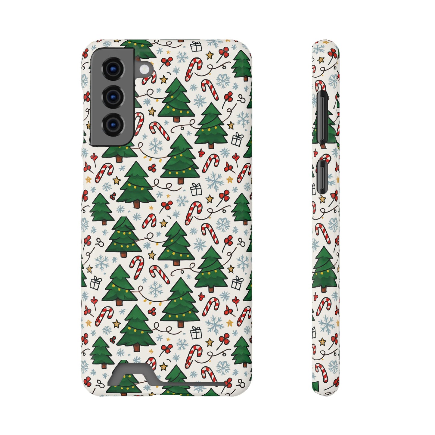 Festive Christmas Trees Phone Card Case – Holiday Candy Cane & Gift Pattern