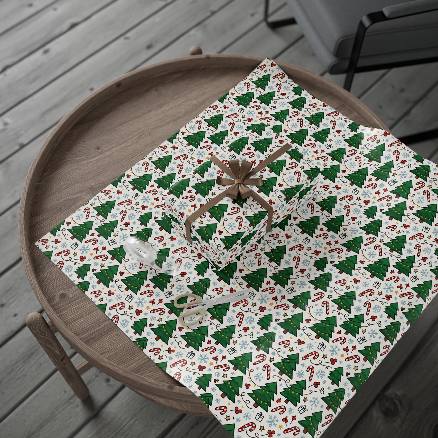 Christmas Trees & Candy Canes Wrapping Paper Roll — Festive Holiday Gift Wrap