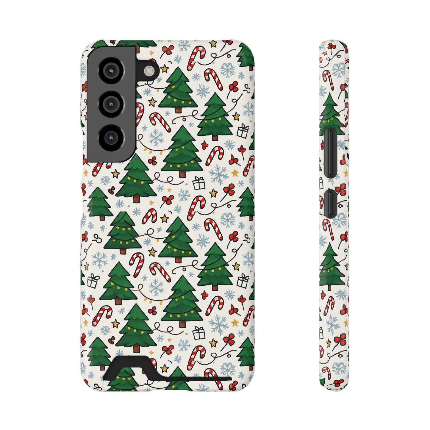 Festive Christmas Trees Phone Card Case – Holiday Candy Cane & Gift Pattern
