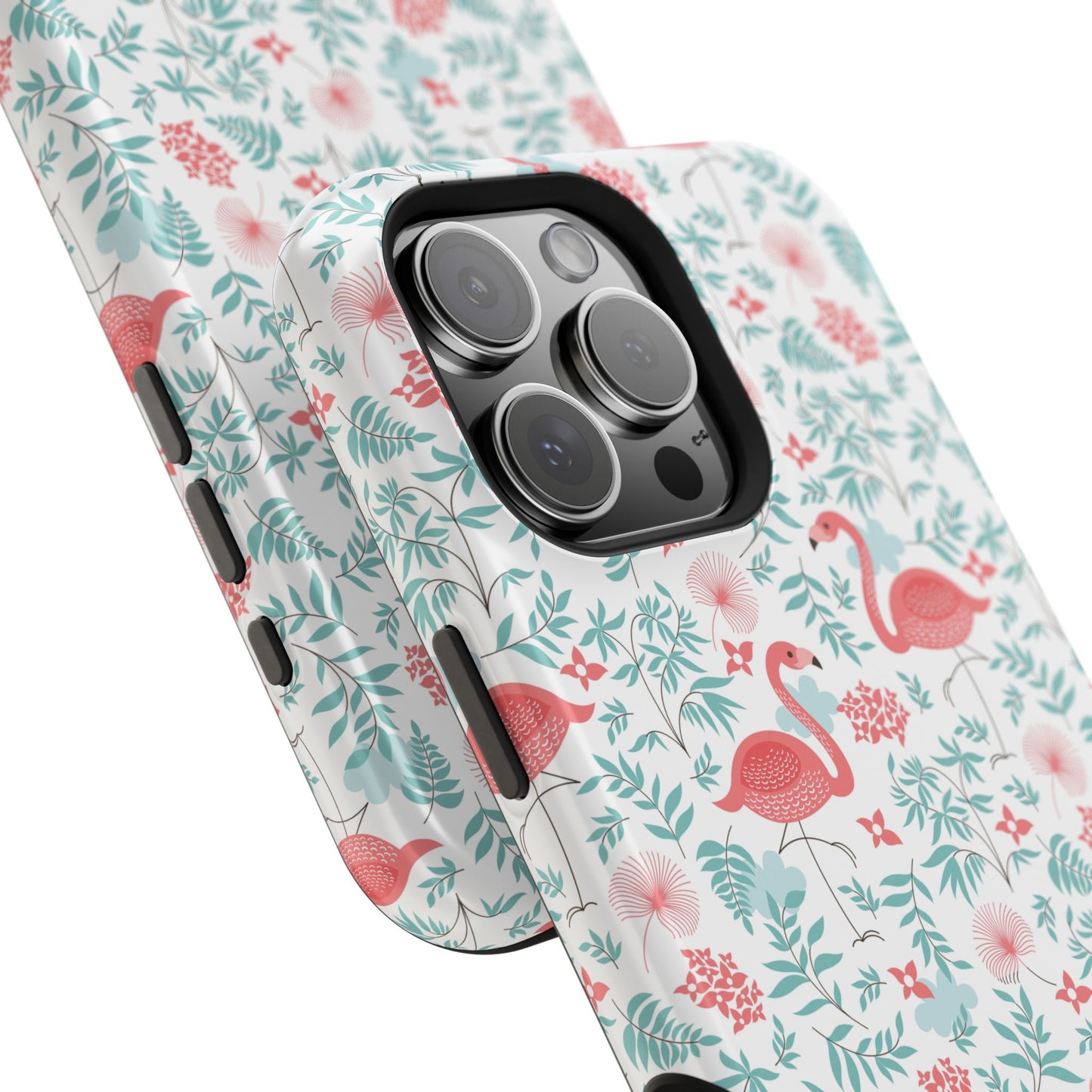 Flamingo Floral Impact Phone Case — Shockproof Protective Cover with Pink Flamingo & Botanical Pattern