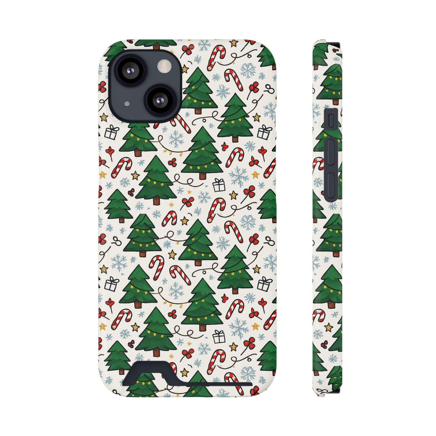 Festive Christmas Trees Phone Card Case – Holiday Candy Cane & Gift Pattern