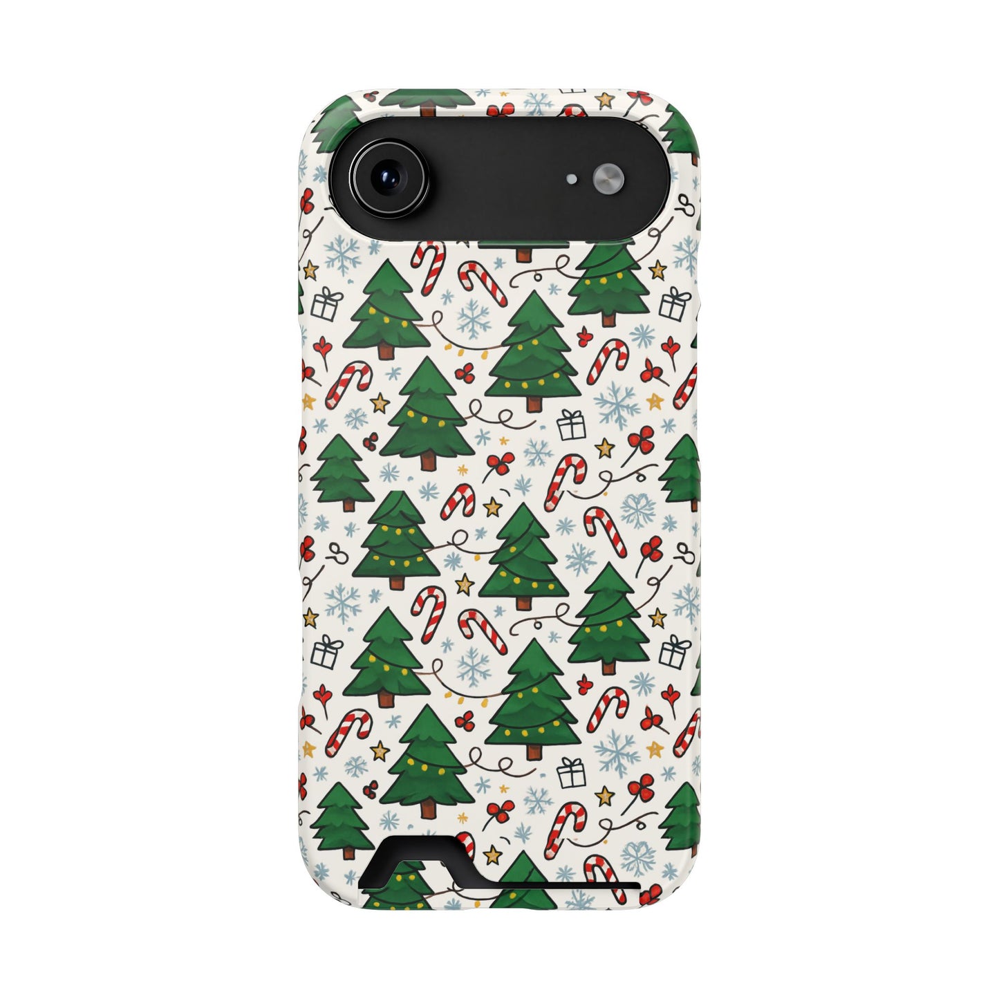 Festive Christmas Trees Phone Card Case – Holiday Candy Cane & Gift Pattern