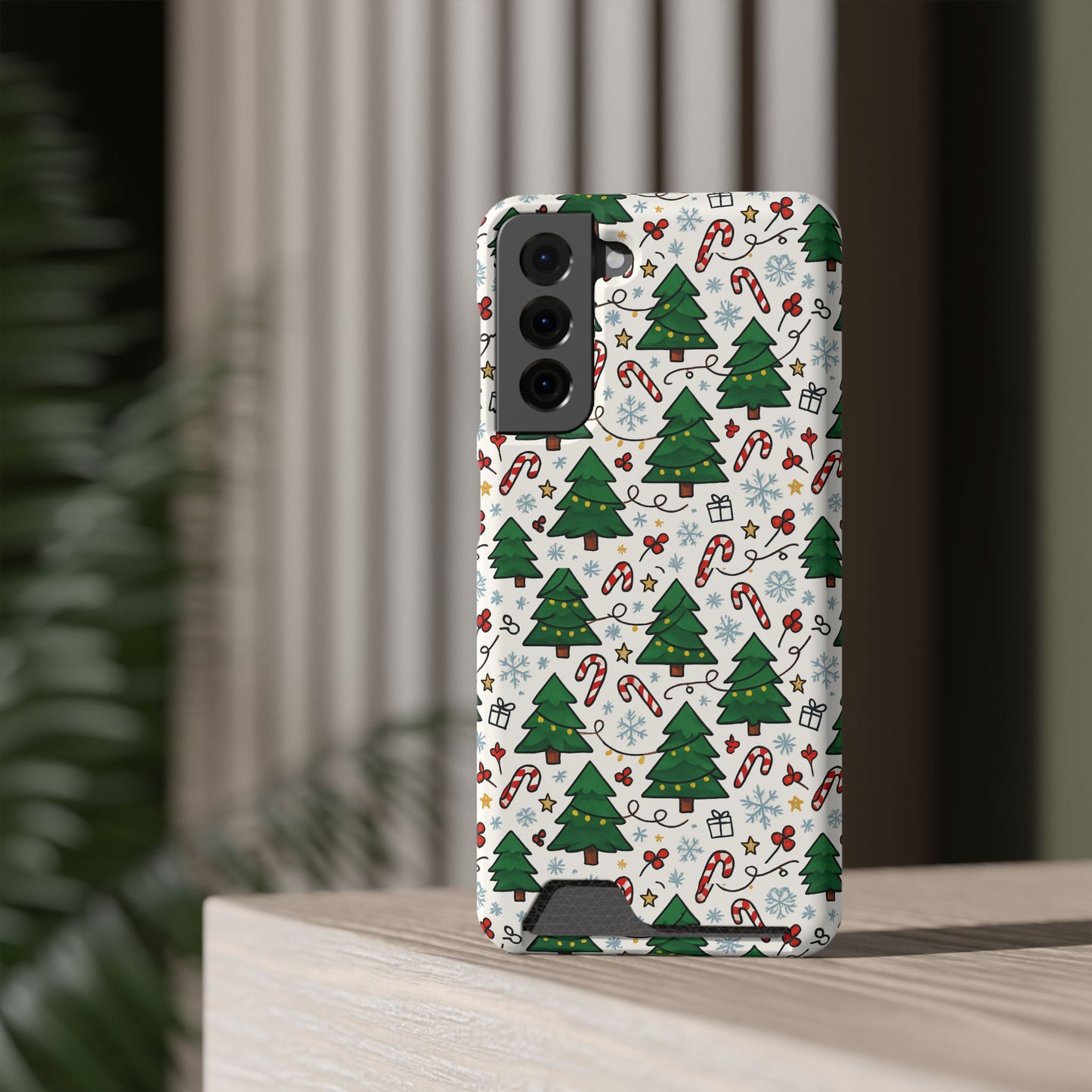 Festive Christmas Trees Phone Card Case – Holiday Candy Cane & Gift Pattern