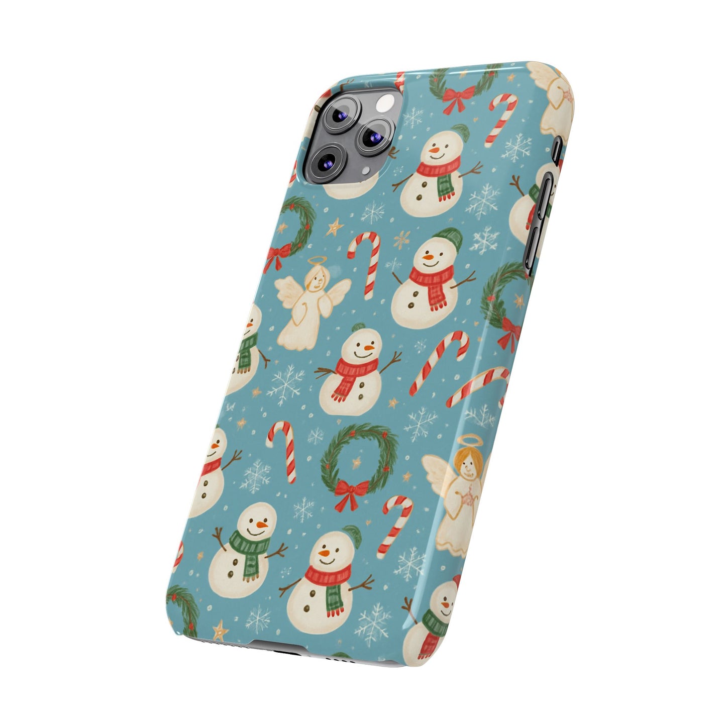 Holiday Snowman Slim Phone Case — Cute Christmas Candy Cane & Wreath Pattern