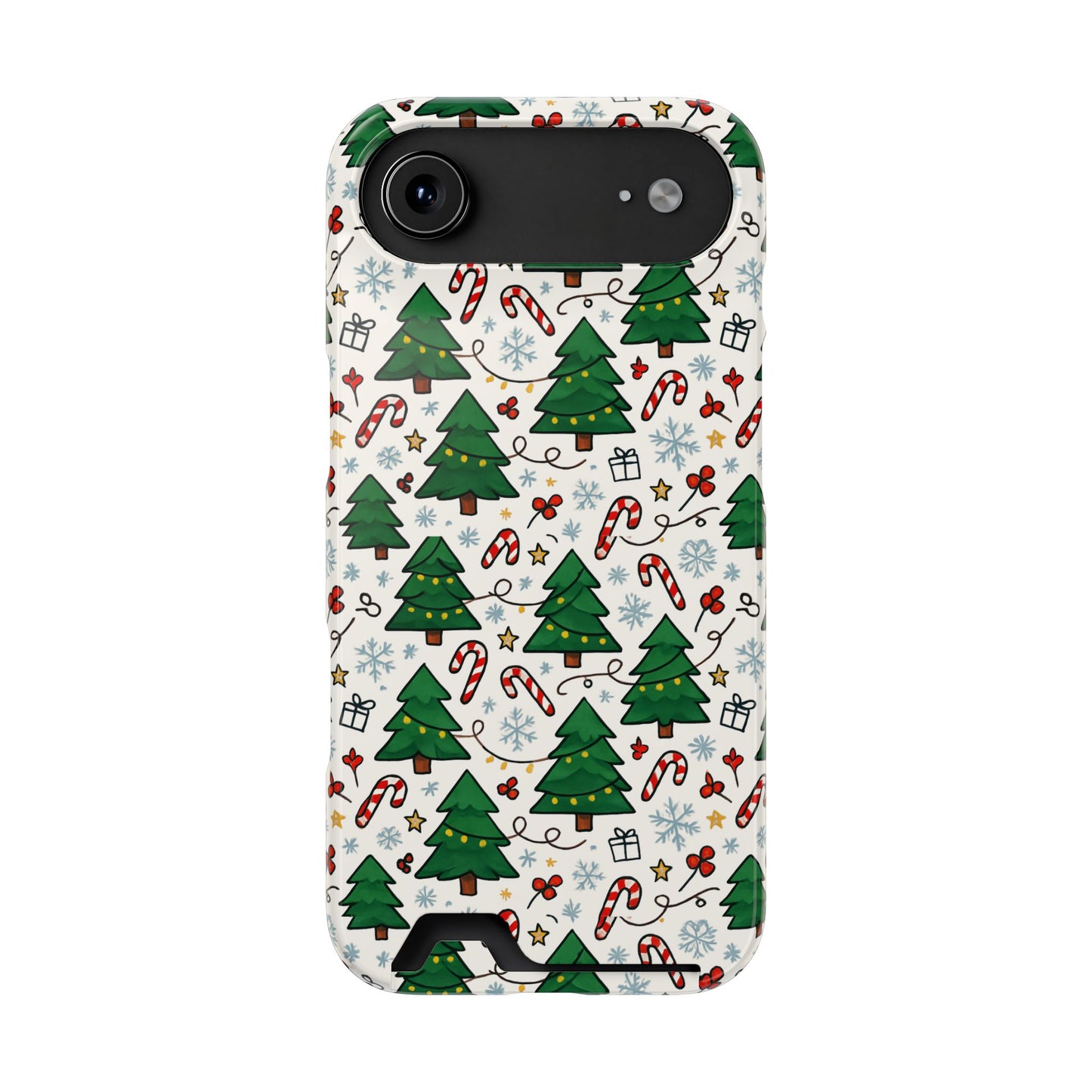 Festive Christmas Trees Phone Card Case – Holiday Candy Cane & Gift Pattern