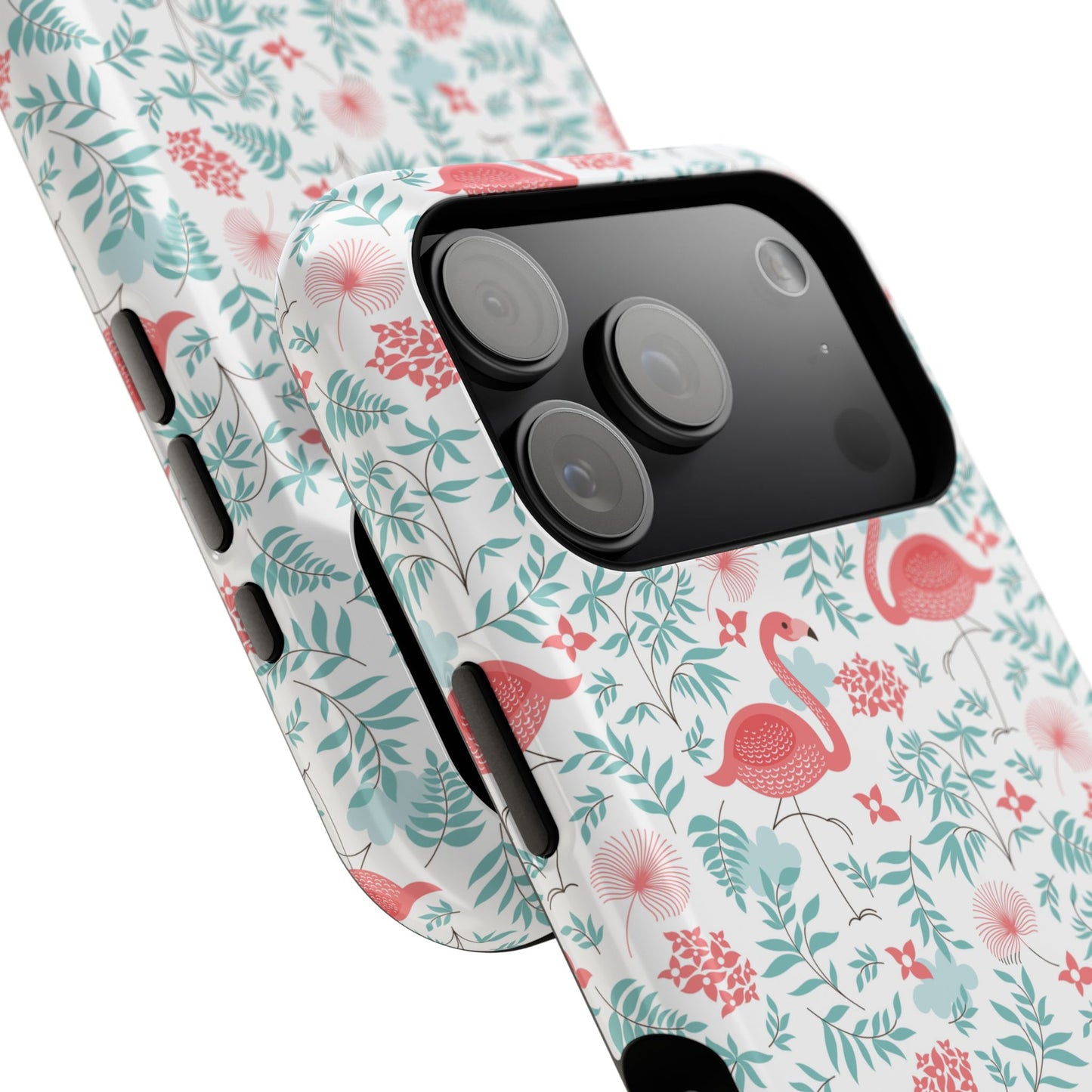 Flamingo Floral Impact Phone Case — Shockproof Protective Cover with Pink Flamingo & Botanical Pattern