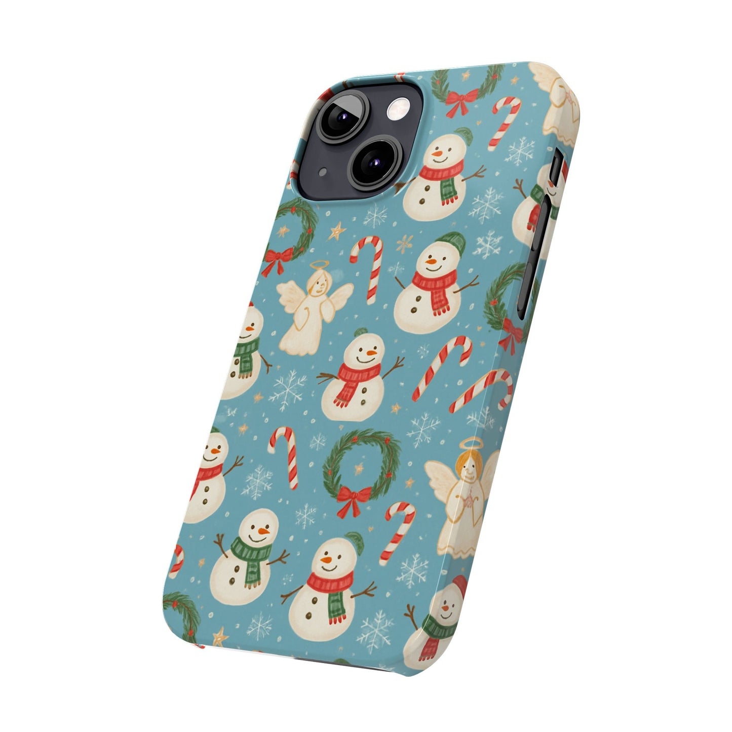 Holiday Snowman Slim Phone Case — Cute Christmas Candy Cane & Wreath Pattern