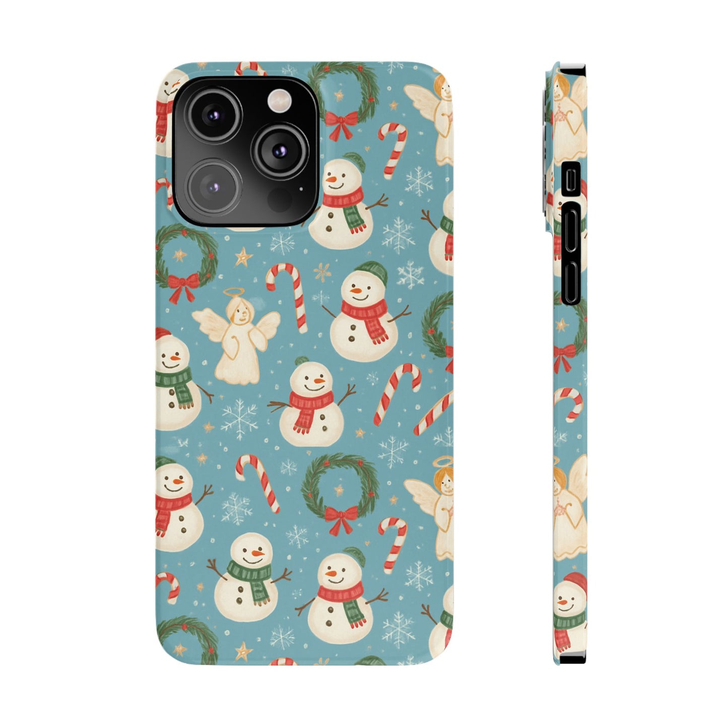 Holiday Snowman Slim Phone Case — Cute Christmas Candy Cane & Wreath Pattern