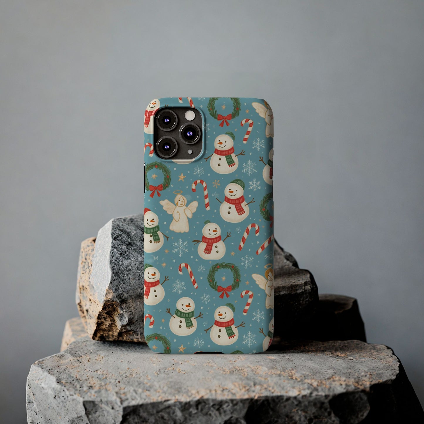 Holiday Snowman Slim Phone Case — Cute Christmas Candy Cane & Wreath Pattern