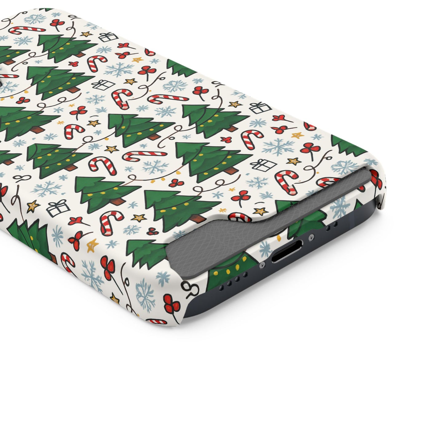Festive Christmas Trees Phone Card Case – Holiday Candy Cane & Gift Pattern
