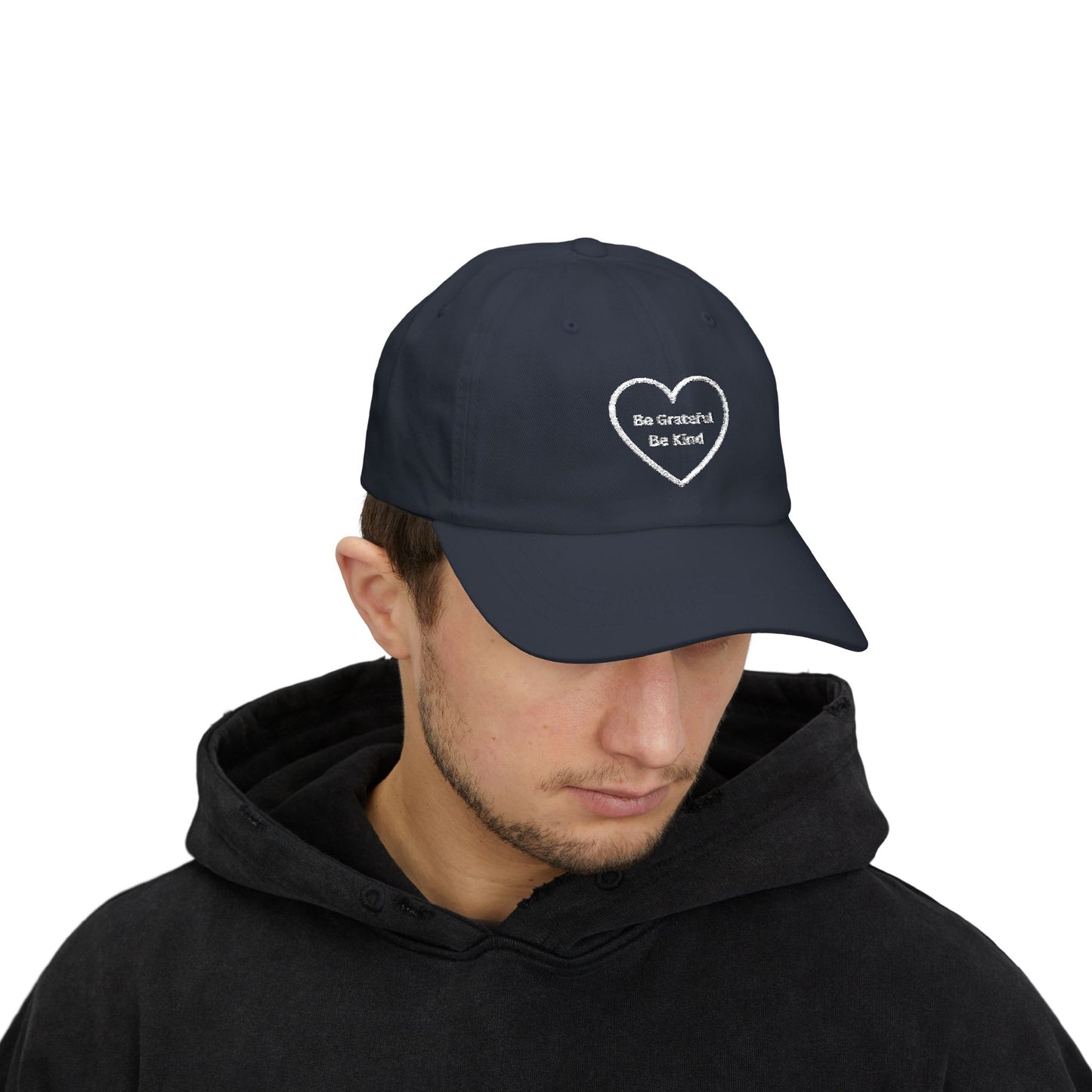 Camo Dad Cap — Embroidered 'Be Grateful Be Kind' Heart