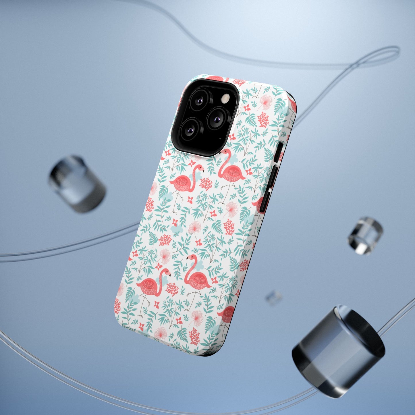 Flamingo Floral Impact Phone Case — Shockproof Protective Cover with Pink Flamingo & Botanical Pattern