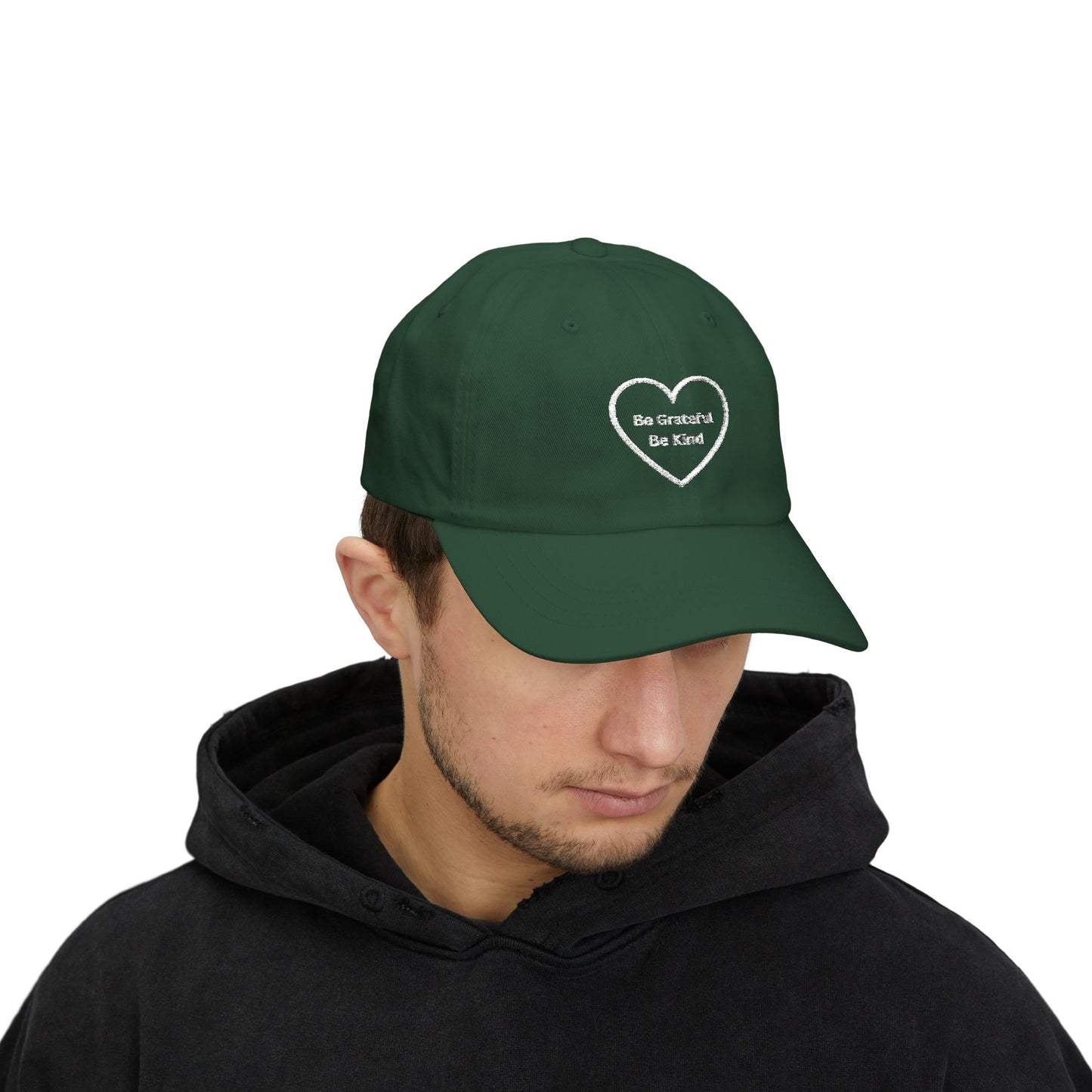 Camo Dad Cap — Embroidered 'Be Grateful Be Kind' Heart