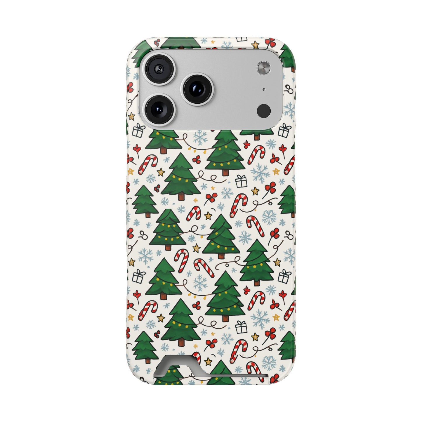 Festive Christmas Trees Phone Card Case – Holiday Candy Cane & Gift Pattern