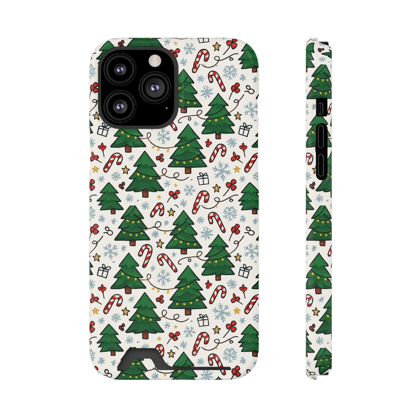 Festive Christmas Trees Phone Card Case – Holiday Candy Cane & Gift Pattern
