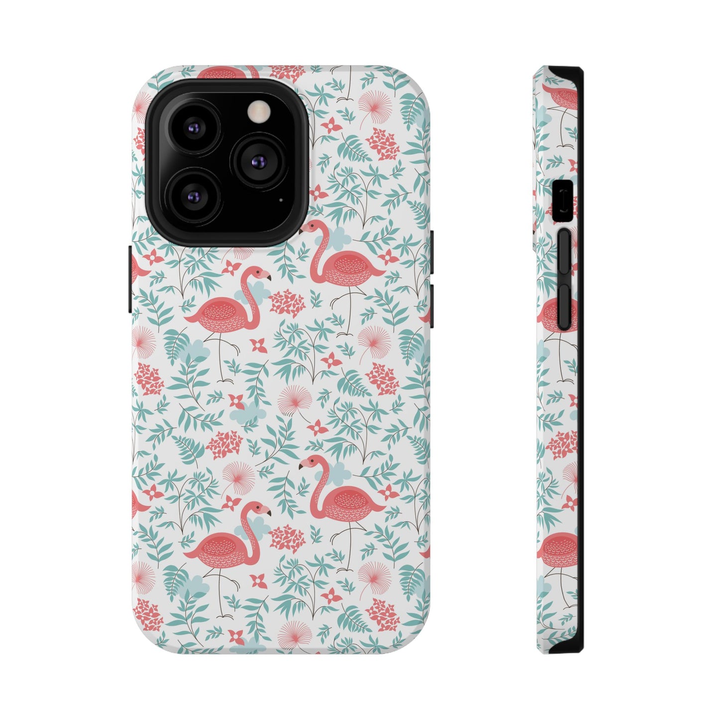 Flamingo Floral Impact Phone Case — Shockproof Protective Cover with Pink Flamingo & Botanical Pattern