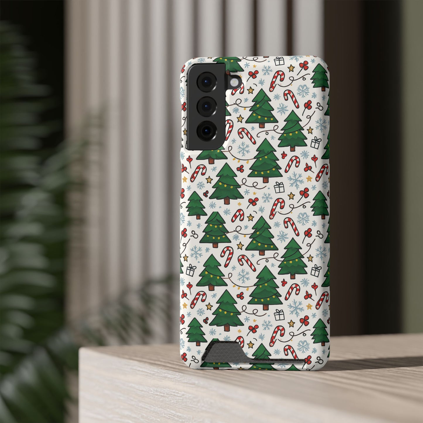 Festive Christmas Trees Phone Card Case – Holiday Candy Cane & Gift Pattern