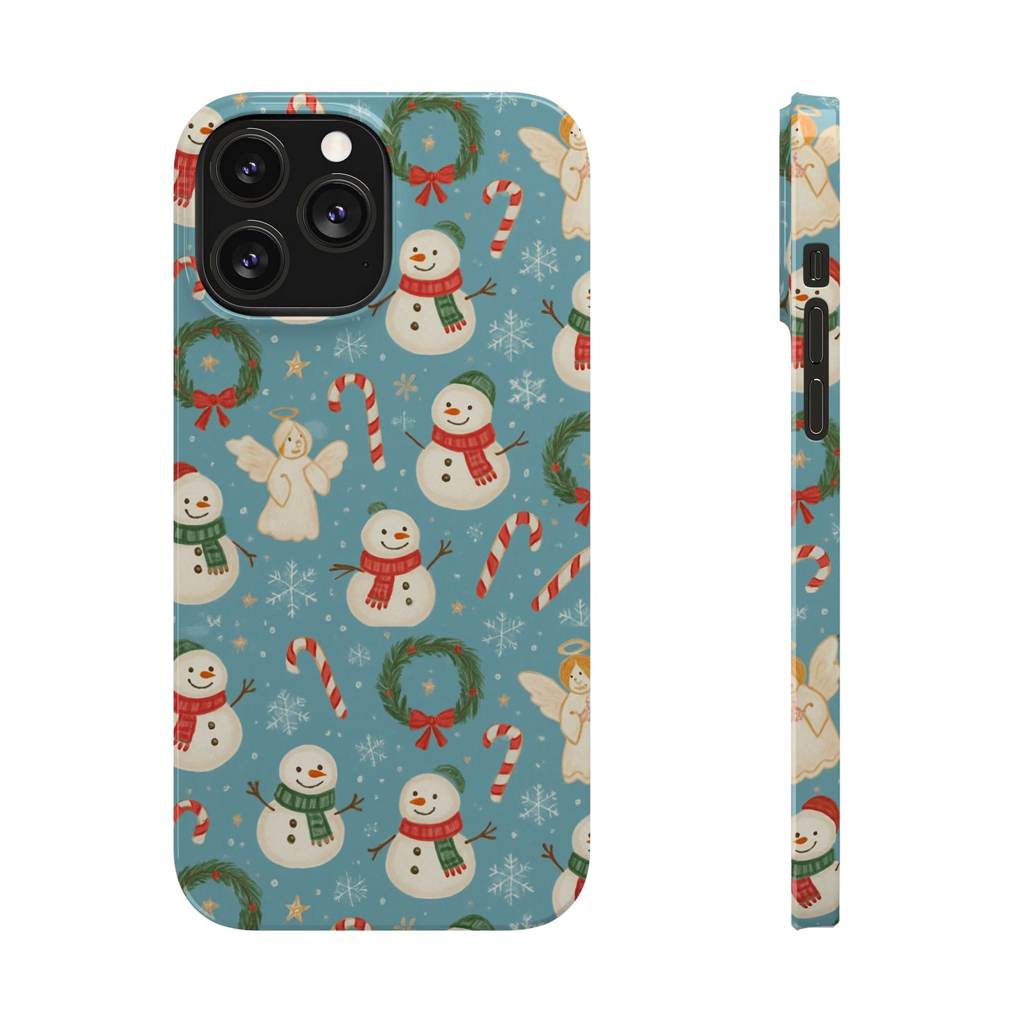 Holiday Snowman Slim Phone Case — Cute Christmas Candy Cane & Wreath Pattern