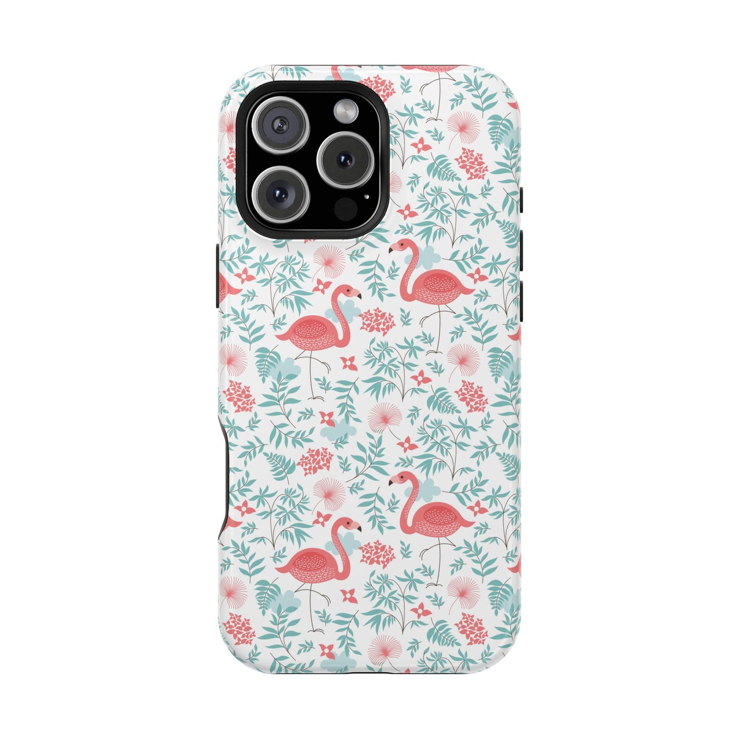 Flamingo Floral Impact Phone Case — Shockproof Protective Cover with Pink Flamingo & Botanical Pattern