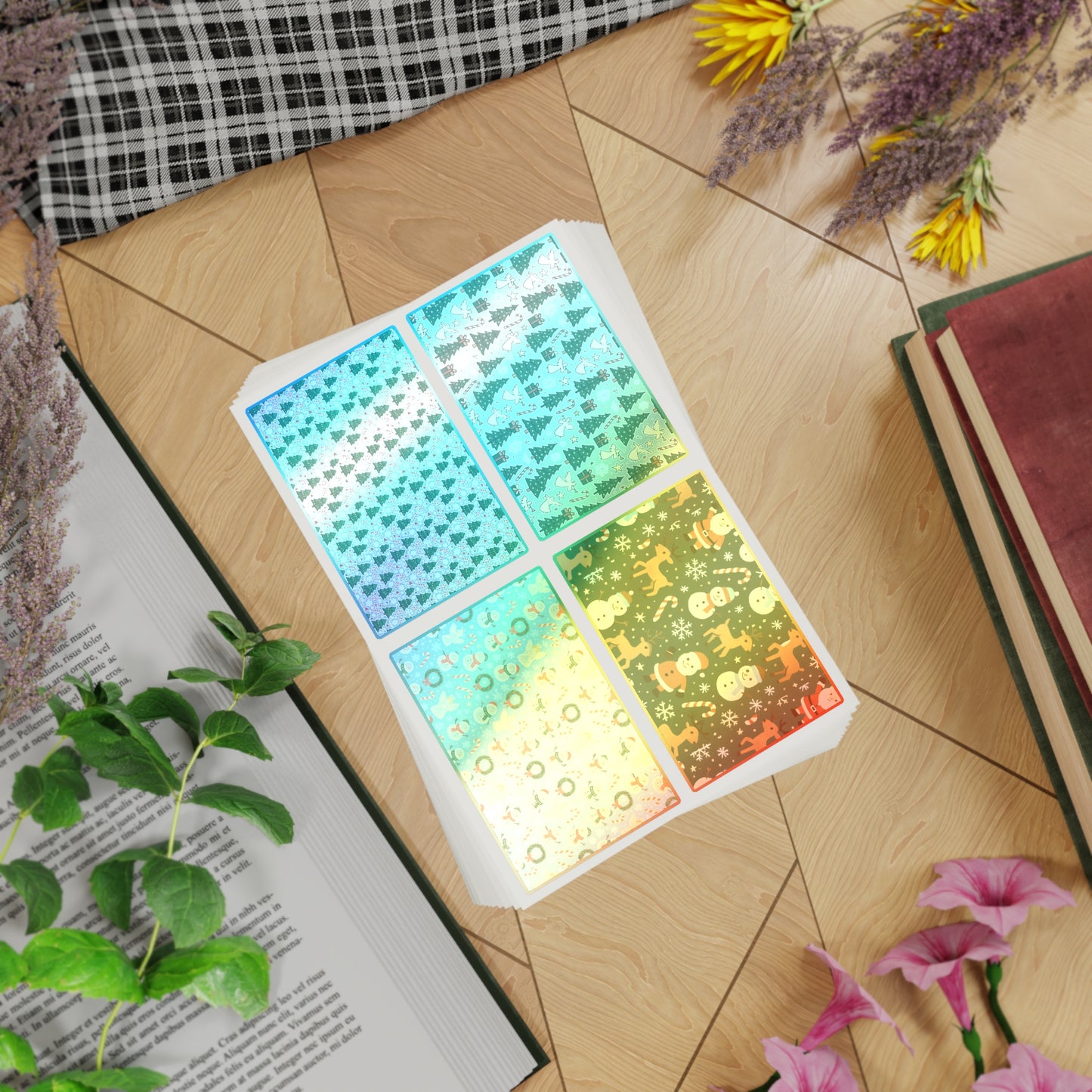 Holographic Holiday Sticker Sheets — 10-Pack Christmas Window Decals