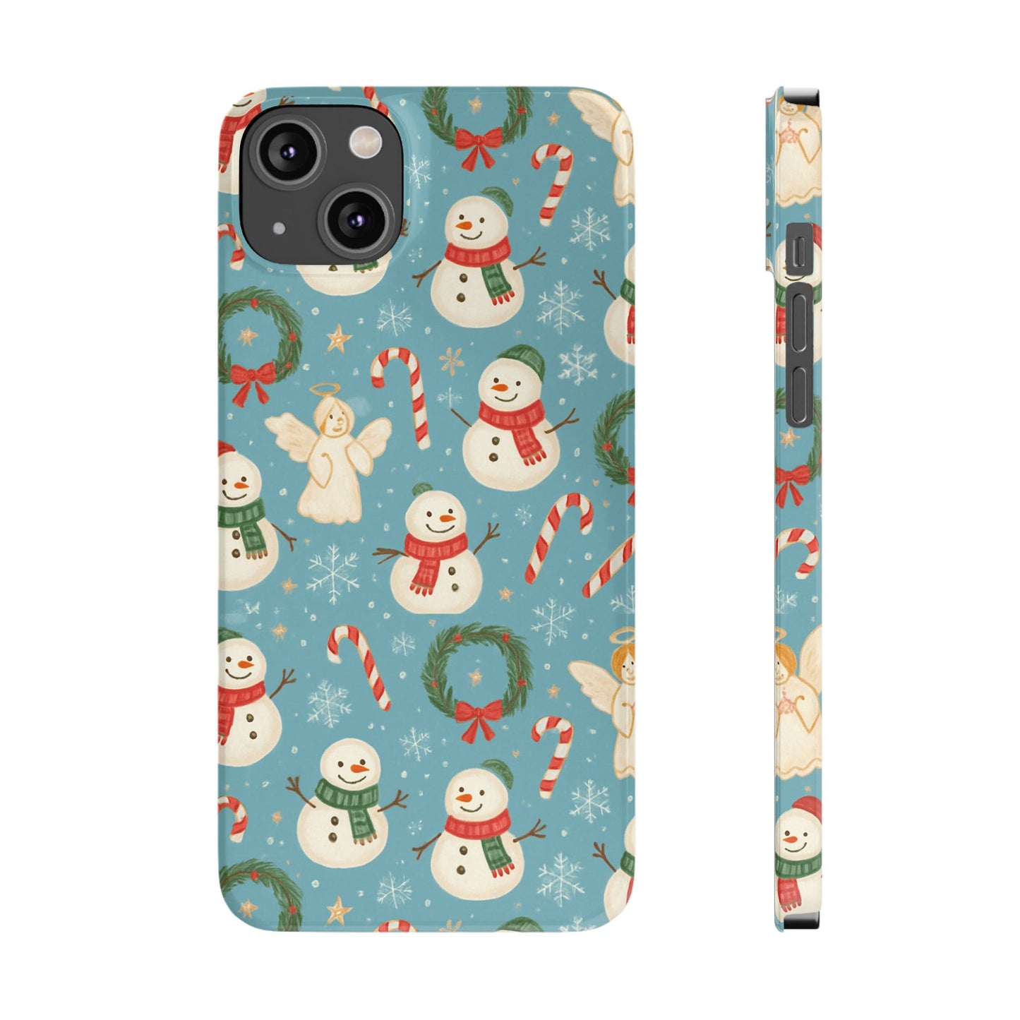 Holiday Snowman Slim Phone Case — Cute Christmas Candy Cane & Wreath Pattern