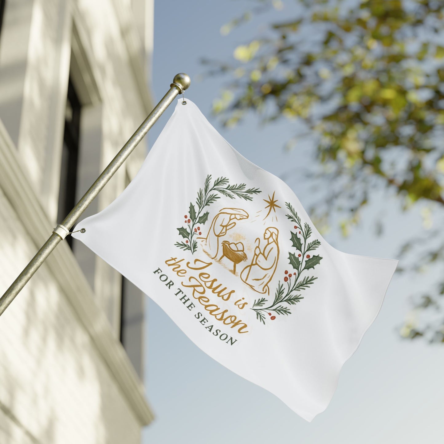 Double-Sided Flag — "Jesus Is the Reason for the Season" Nativity Christmas Flag