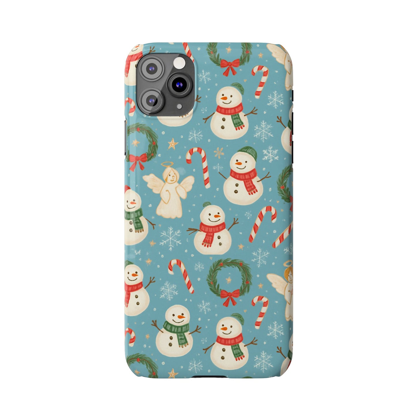 Holiday Snowman Slim Phone Case — Cute Christmas Candy Cane & Wreath Pattern