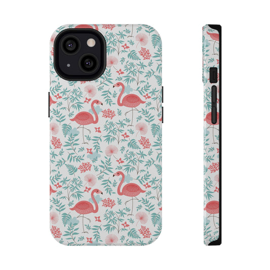 Flamingo Floral Impact Phone Case — Shockproof Protective Cover with Pink Flamingo & Botanical Pattern
